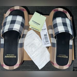 Exaggerated Check Cotton Platform Burberry Slides